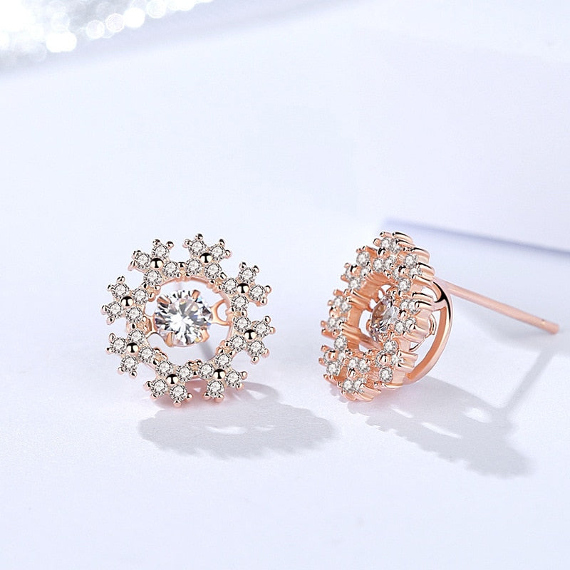 2020 New Design Solid 925 Sterling Silver Stud Earrings Snowflake Rose Golden/Silver Color Zircon Fine Jewelry For Women