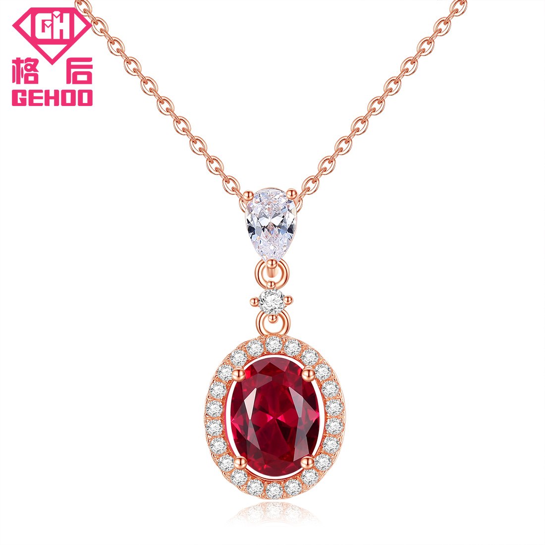 2020 New Tender Pretty Red Ruby Gem Stone Paved Necklace 925 Sterling Silver Jewelry Charm Paved Chain For Women Gifts
