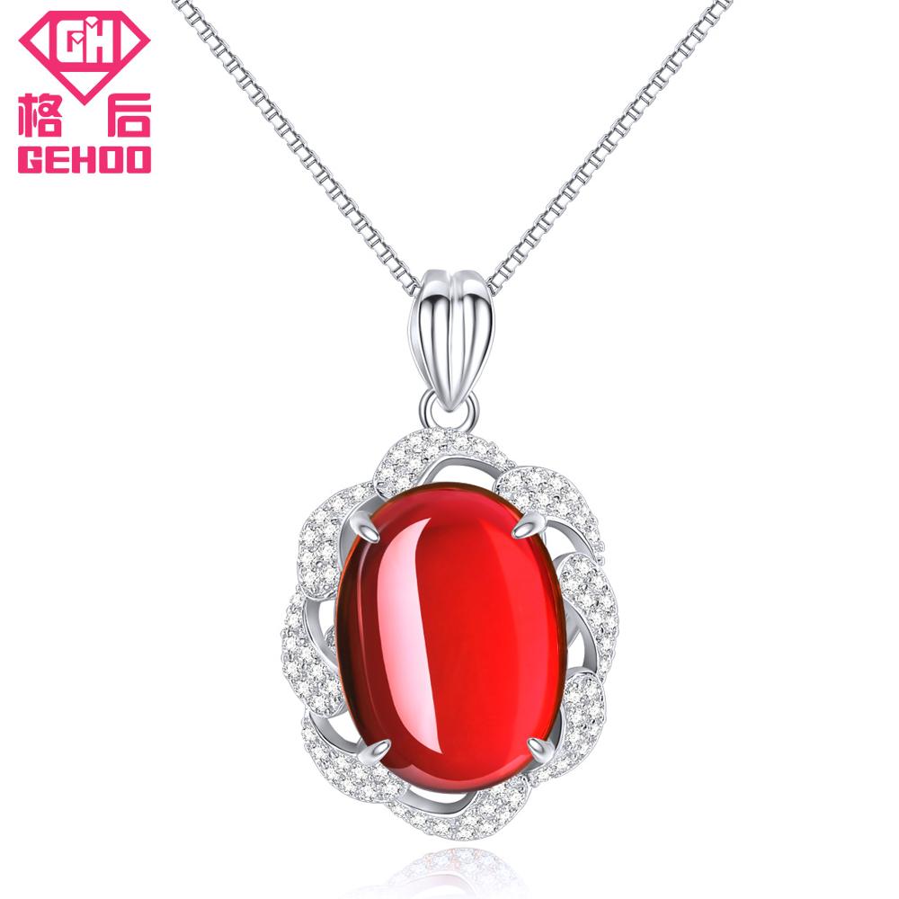 2020 New Trendy 925Sterling Silver Red Ruby Stone Nature Gem Pendant Necklace for Women Girl Luxury Sterling Jewelry charm
