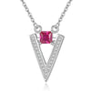 925 Sterling Silver Chain Choker Red Ruby Gem Stone Cubic Zirconia V Triangle Pendant Necklace Women Wedding Fine Jewelry