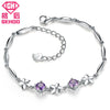 925 Sterling Silver Purple Zircon Rhinestone Flowers Bracelets for Women Wedding Charm Bracelet Bangle Anniversary Jewelry