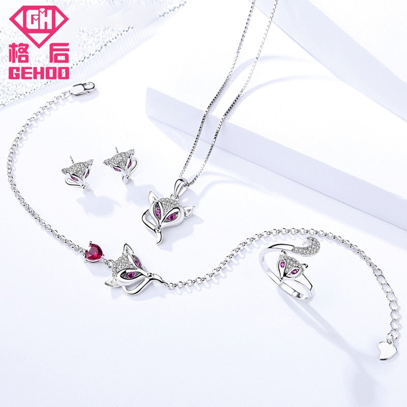 925 Sterling Silver Purple Zircon Rhinestone Fox Bracelets for Women Wedding Charm Bracelet Bangle Anniversary Jewelry