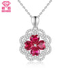 925 Sterling Silver Red Pretty Ruby Heart Gemstone Zircon Paved Flower Pendant Necklace for Wedding Bridal Women Jewelry