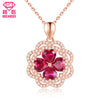 925 Sterling Silver Red Pretty Ruby Heart Gemstone Zircon Paved Flower Pendant Necklace for Wedding Bridal Women Jewelry