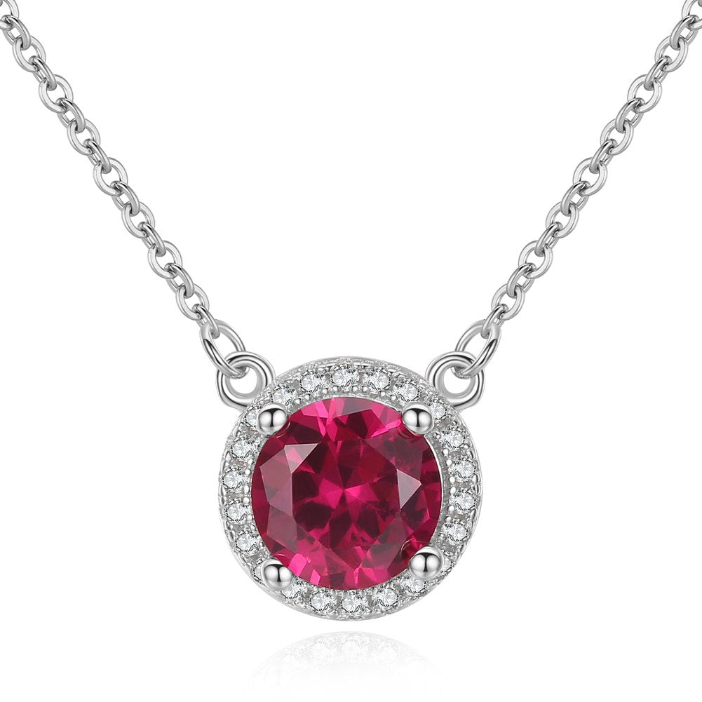 925 Sterling Silver Red Ruby Chain Choker Round Zircon Paved Pendant Necklace Fine Jewelry Gift for Women Bridal Wedding