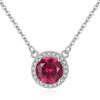 925 Sterling Silver Red Ruby Chain Choker Round Zircon Paved Pendant Necklace Fine Jewelry Gift for Women Bridal Wedding
