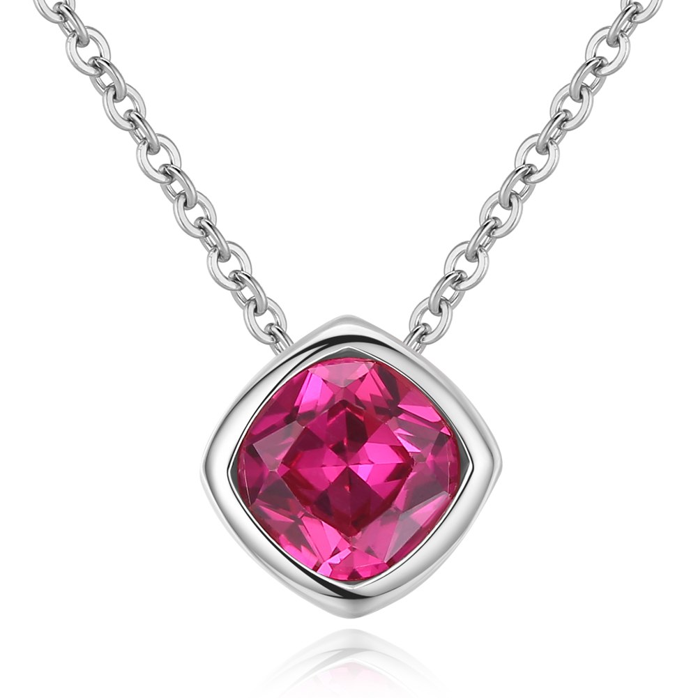 925 Sterling Silver Red Ruby Diamond Shape Rose Gold Chain Choker Pendant Necklaces for Women Fine Jewelry Bridal Wedding