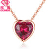 925 Sterling Silver Red Ruby Heart Pendant&Necklace Cubic Zircon Circle Paved Charm Chains For Women Wedding Jewelry Gift