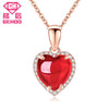 925 Sterling Silver Ruby Red Pretty Lovely Heart Gemstone Zircon Paved Pendant Necklace for Women Wedding Bridal Jewelry