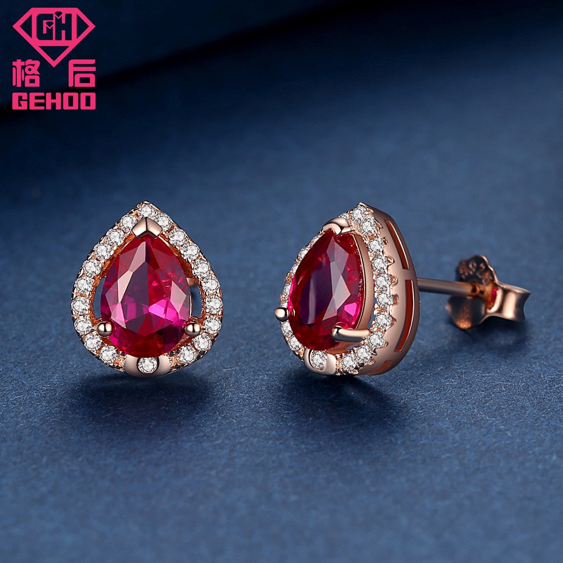 925 Sterling Silver Stud Earrings Women Ear Fine Jewelry Wedding Brinco Water Drop Red Ruby Design Nice Gift Vintage Charm