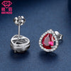 925 Sterling Silver Stud Earrings Women Ear Fine Jewelry Wedding Brinco Water Drop Red Ruby Design Nice Gift Vintage Charm