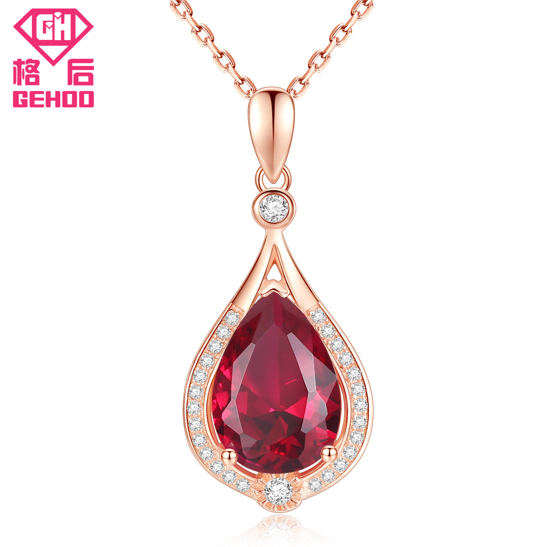 925 Sterling Silver Water Drop Pendant Necklace Ruby Stone Fine Jewelry Cubic Zirconia Chain Charm Women Collier Pendentif