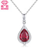 925 Sterling Silver Water Drop Pendant Necklace Ruby Stone Fine Jewelry Cubic Zirconia Chain Charm Women Collier Pendentif