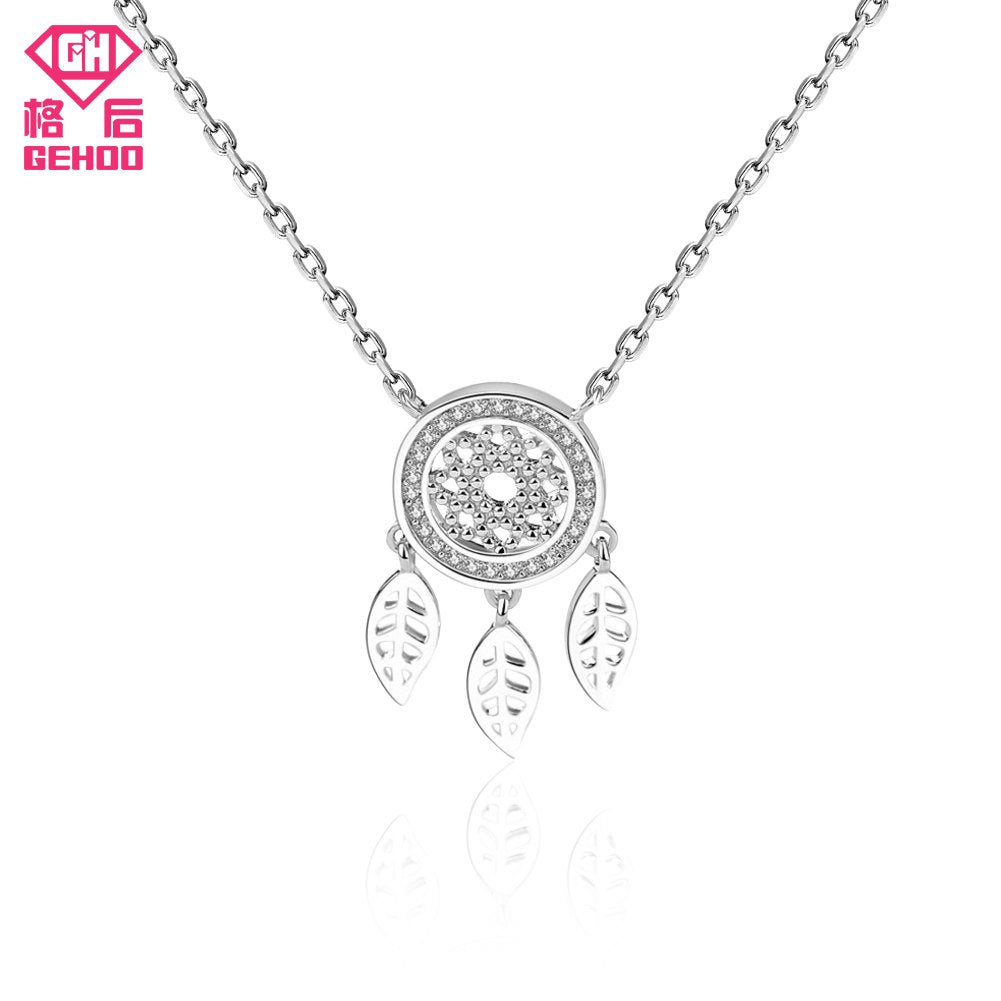 Ethnic Style Dreamcatcher Feather Charm Necklace Pendant 925 Sterling Silver Zircons Paved Choker Female Statement Jewelry