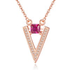 Exquisite Jewelry 925 Sterling Silver Rose Gold Clavicle Chain Choker Red Ruby CZ V Triangle Pendant Women Charm Necklace