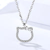 Genuine 925 Sterling Silver Cute Cat Pendant Necklaces with Cubic Zircons Paved for Exquisite Women Animal Jewelry Gift