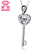 Love Heart Key Solid 925 Sterling Silver Pendant Necklace Fine Jewelry Active Dancing Cubic Zirconia CZ Women Gift Collar