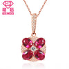 Luxury 100% 925 Sterling Silver Necklace Jewelry Red Ruby Four Leaf Clover Zircon Pendant Rose Gold Chain Charm Necklaces