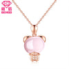 Necklaces & Pendants Silver 925 Jewelry Women Pink Cute Bear Animal Colar Feminino Box Chain with Pretty Quartz Gem Stone