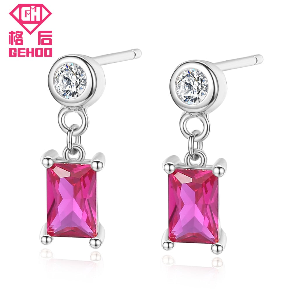 New 925 Sterling Silver Ear Fine Jewelry Red Ruby Cubic Zircon Drop Pendant Vintage Women Charm Drop Earrings Gifts Brinco