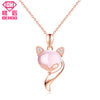 New Cute Necklace 925 Sterling Silver Fox Pendant Charm Cubic Zirconia Rose Quartz Color Jewelry For Women Girl Nice Gifts