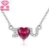 Pretty Red Ruby / Blue Sapphire I Love You Heart Pendant Necklaces Charm 925 Silver Rose Gold Chain Choker Women Jewelry