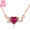 Pretty Red Ruby / Blue Sapphire I Love You Heart Pendant Necklaces Charm 925 Silver Rose Gold Chain Choker Women Jewelry