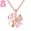 Pretty Rose Quartz Clover Pink Pendant Necklace Women Charm Fine Jewelry 925 Sterling Silver Rose Gold Chain Choker Gifts