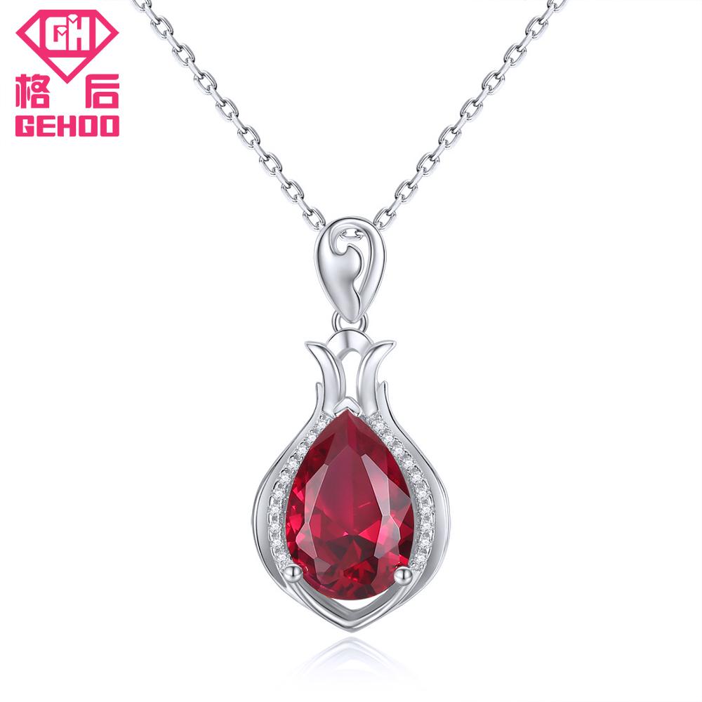Pretty Ruby Gem Stone Paved Necklace 925 Sterling Silver Water Drop Rose Golden Beauty Charms Jewelry For Women Girl Gift