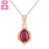 Pretty Ruby Gem Stone Paved Necklace 925 Sterling Silver Water Drop Rose Golden Beauty Charms Jewelry For Women Girl Gift