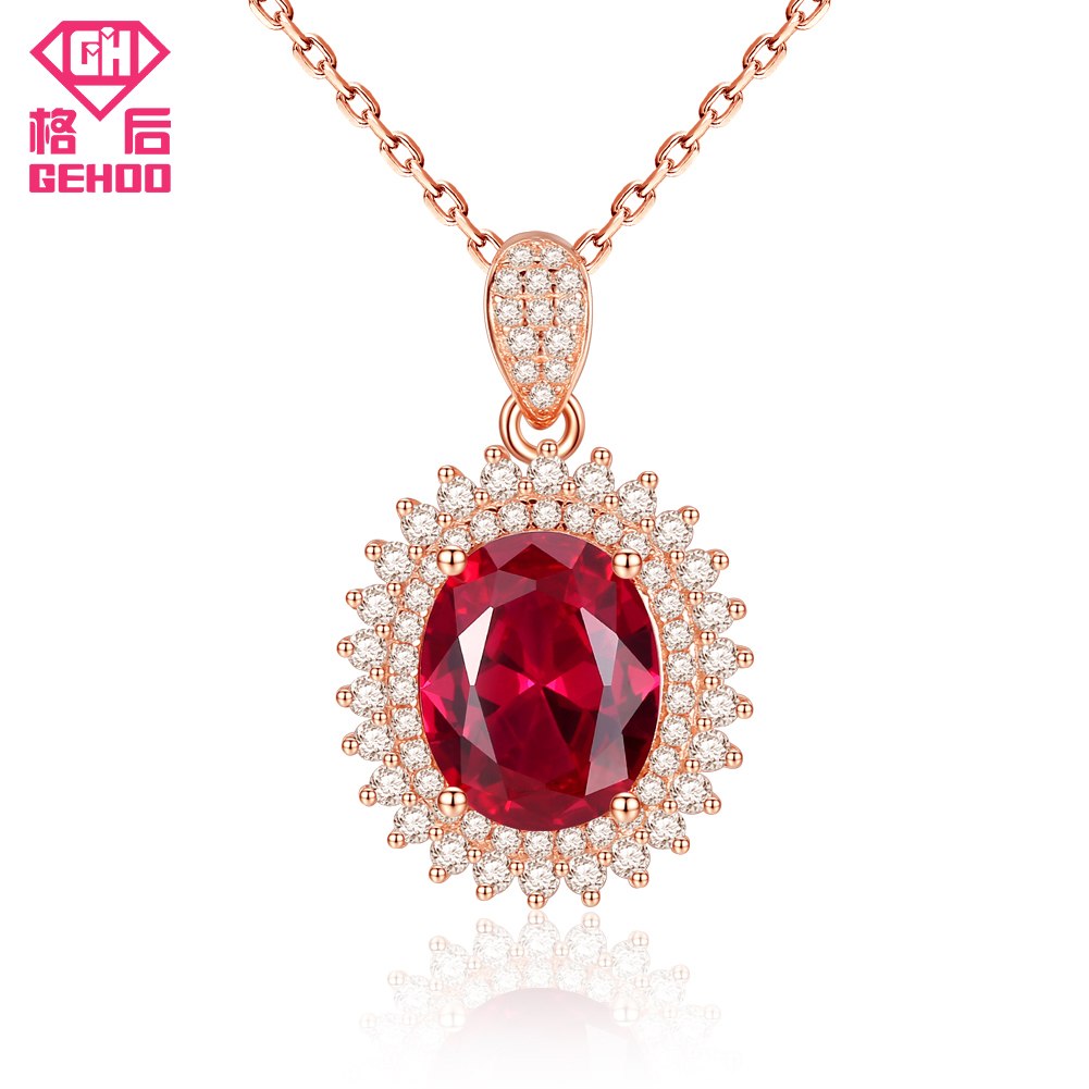 Pretty Ruby Gemstone 925 Sterling Silver Zircon Paved Pendant & Necklace for Wedding Bridal Women Bijoux Fine Jewelry