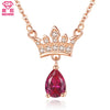 Red Ruby CZ Stones 100% 925 Sterling Silver Rose Gold Chain Necklace Crown Pendant Necklaces for Women Choker Jewelry Gift