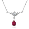 Red Stone Ruby Teardrop Flower Pendant Necklace Women Wedding Charm Jewelry Pure 925 Silver Suspension Collar Pingentes