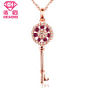 Rose Gold Chain Choker 925 Sterling Silver Women Necklace Red Ruby Zircon Key Design Pendant Charm Necklaces Jewelry Gift