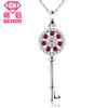 Rose Gold Chain Choker 925 Sterling Silver Women Necklace Red Ruby Zircon Key Design Pendant Charm Necklaces Jewelry Gift