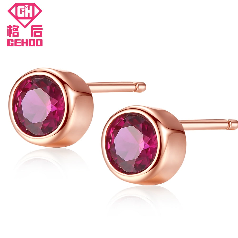 Solid 925 Sterling Silver Women Ear Fine Jewelry Round Red Ruby Earrings Stud Gift Vintage Charm Earrings Wedding Brinco