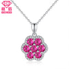 Sun Flower Design 925 Sterling Silver Red Ruby Paved CZ Pendant Necklace Jewelry For Women Mom Nice Gifts Rose Golde Chain
