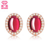 Vintage Red Pretty Garnet Oval CZ Zircons Paved Stud Earrings 100% 925 Sterling Silver Women Charms Wedding Fine Jewelry