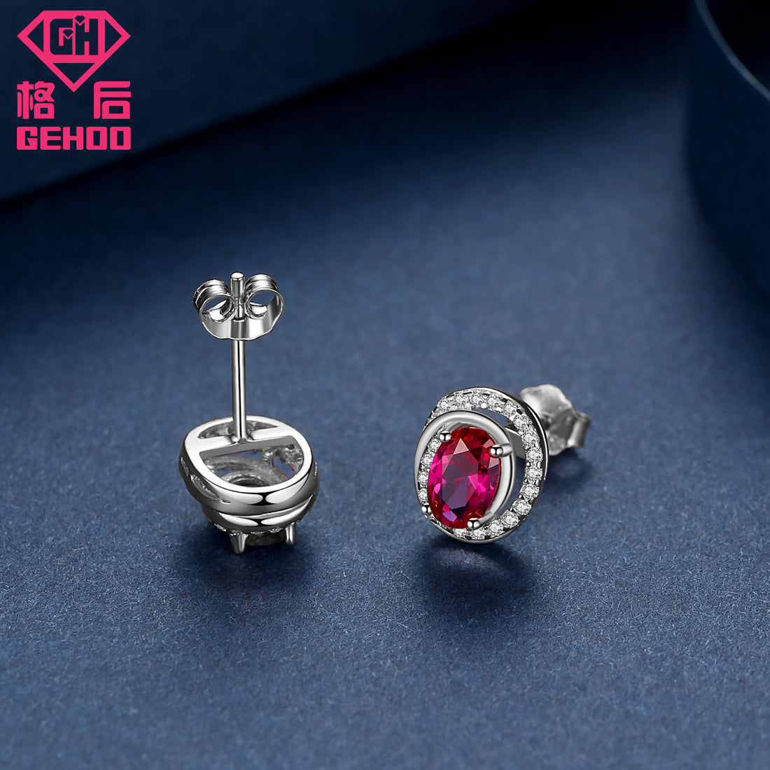 Women Ear Fine Jewelry Round Red Ruby 925 Sterling Silver Stud Earrings Gift Vintage Charm Earrings Wedding Brinco
