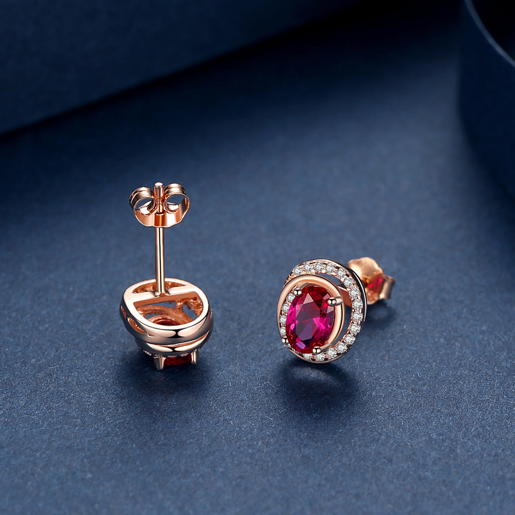 Women Ear Fine Jewelry Round Red Ruby 925 Sterling Silver Stud Earrings Gift Vintage Charm Earrings Wedding Brinco
