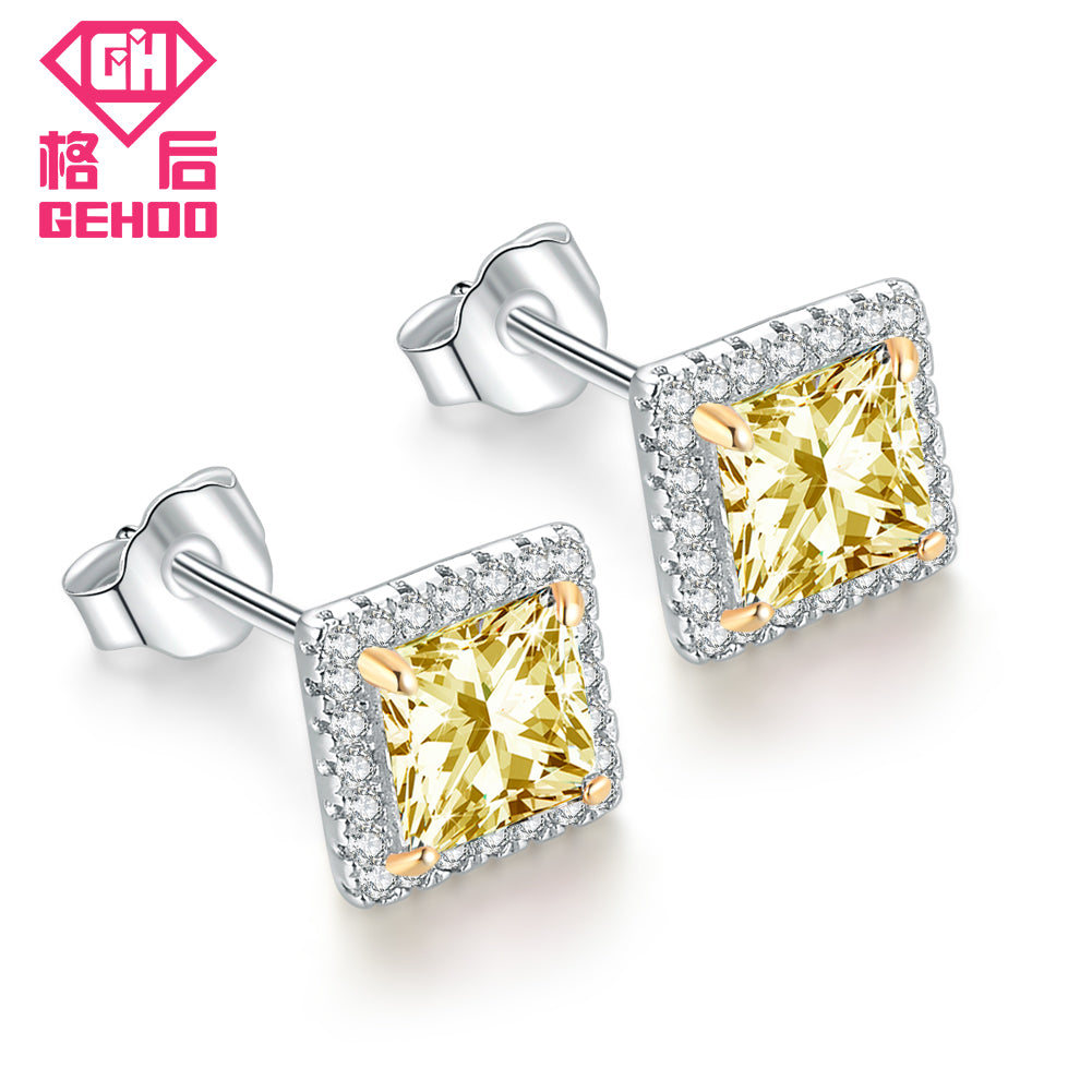 Women Ear Jewelry 925 Sterling Silver Trendy Square Design AAA Zircon Stud Earrings Charm Earring Birthd Gifts Brinco