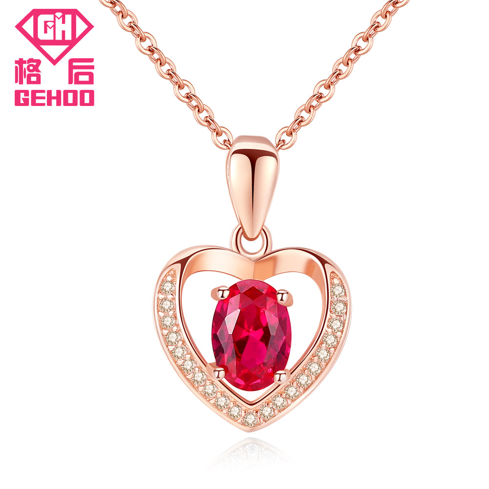 Women Heart Red Ruby Pendant Necklace 925 Sterling Silver Chain Charm Choker Exquisite Jewelry Love Wedding Engagement