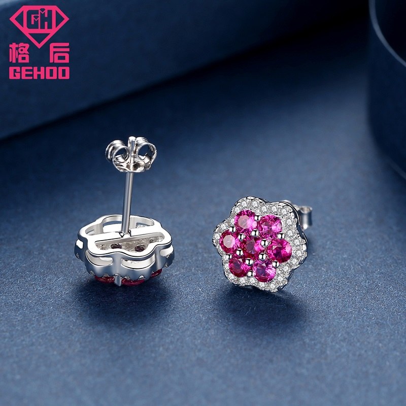 Zircon Paved Real 925 Sterling Silver Oval Red Pretty Gem Retro Ruby Earrings Wedding Women Mom Jewelry Gifts Brincos