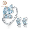 Leaf Shape Natural Sky Blue Topaz Jewelry Set 925 Sterling Silver Earrings Ring Set For Women Wedding Fine Jewelry