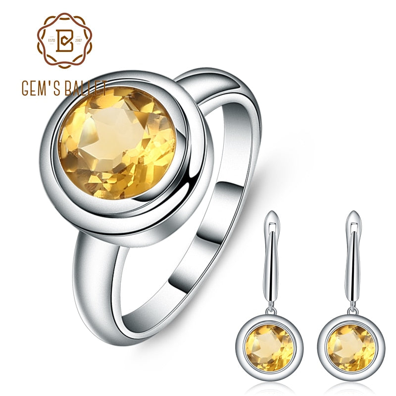 GEM'S BALLET Natural Citrine Classic Jewelry Set 925 Sterling Silver Earrings Ring Set For Women Wedding Gift Fine Jewelry New