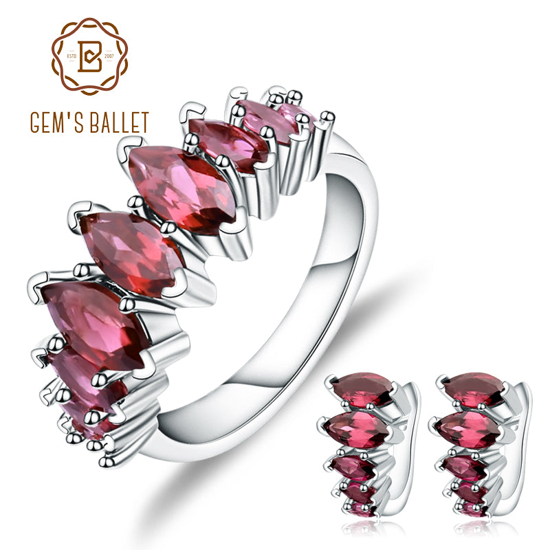 Natural Rhodolite Garnet Gemstone Earrings Ring Set 925 Sterling Silver Jewelry Set For Women Gift Fine Jewelry