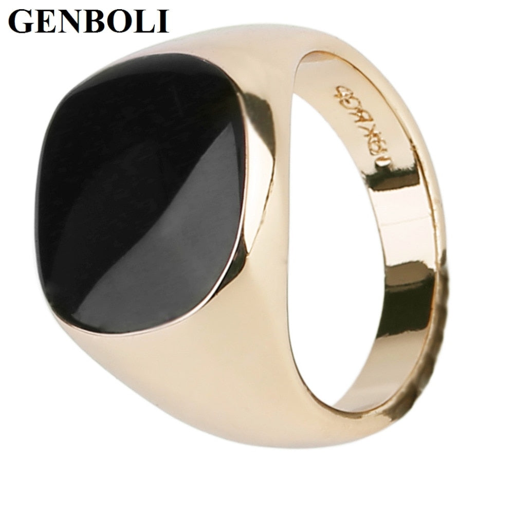 Gold and Silver Color Luxury Men Male Ring Jewelry Titanium Steel Domineering Obsidian Party Club Rings fashion jewelry