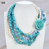 GG Jewelry 20" Natural Stone Blue Turquoises Top-drilled Fancy Polished Blue Chalcedony Drusy Slice Agates Necklace Lady Jewelry