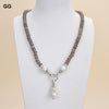 GG Jewelry 23" White Keshi Pearl Gray Agate Pendant Necklace