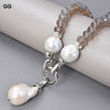 GG Jewelry 23" White Keshi Pearl Gray Agate Pendant Necklace